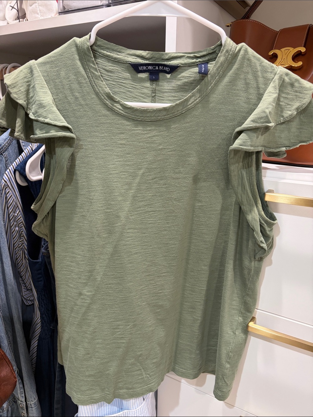 Veronica Beard Olive Green Ruffle Sleeve Camisole
